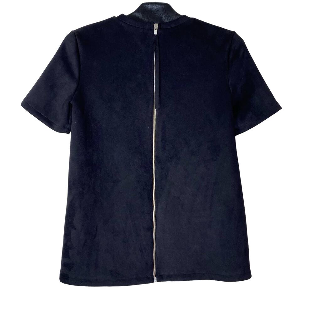 Zara Vegan Suede Black Short Sleeve Top Small - Picture 2 of 7